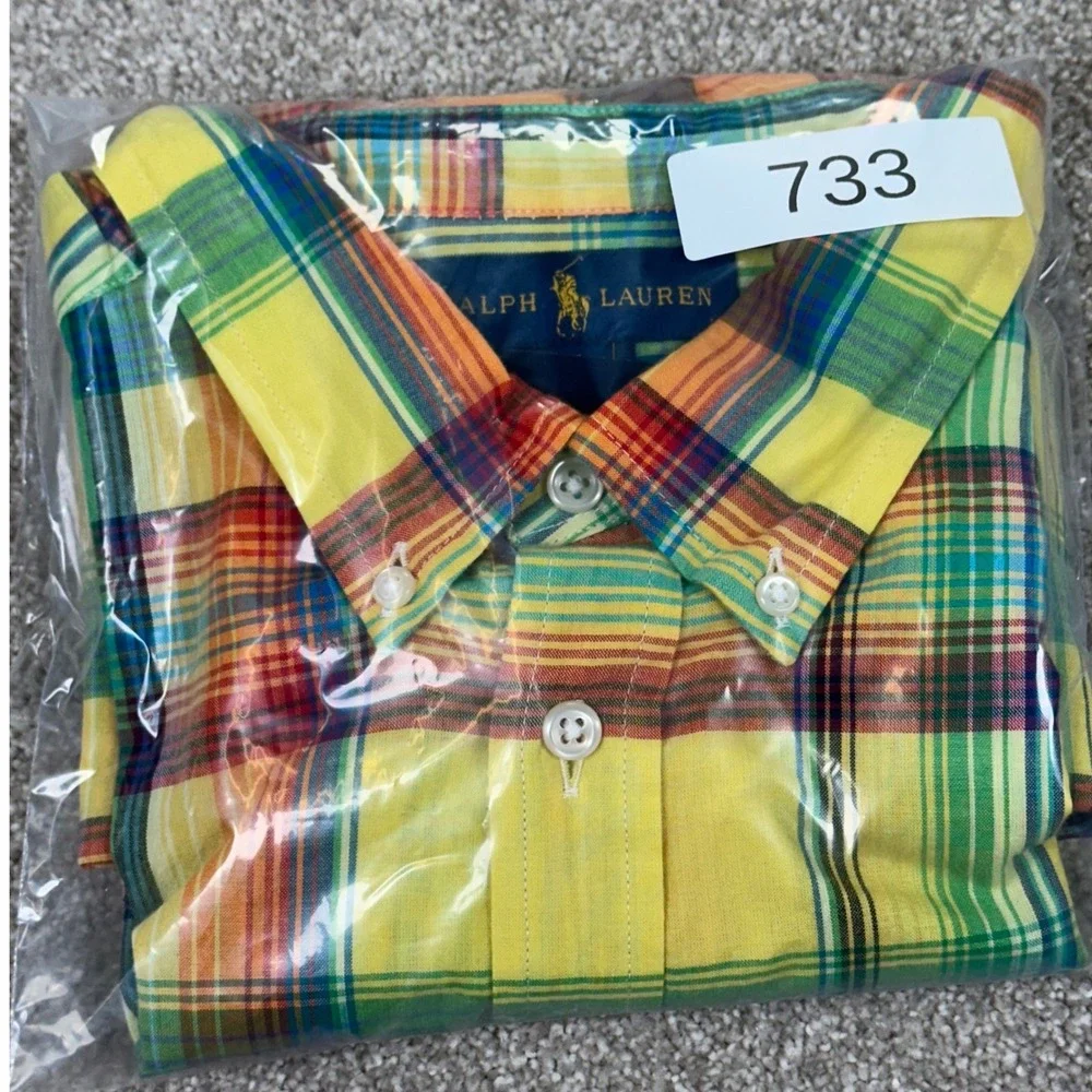 New Ralph Lauren‎ Kids XL 18-20 Shirt Yellow Plaid Button Madras Preppy Classic